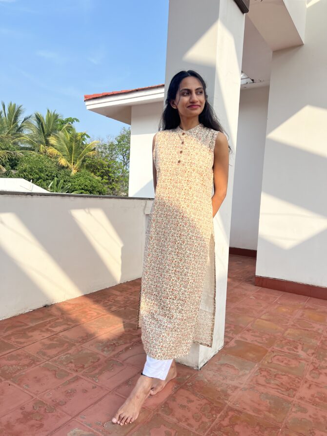 Cream Printed Cotton Kurta - Image 3
