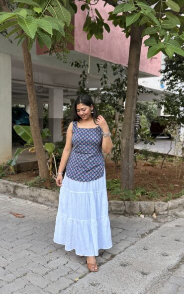 Blue Printed Sleeveless Top